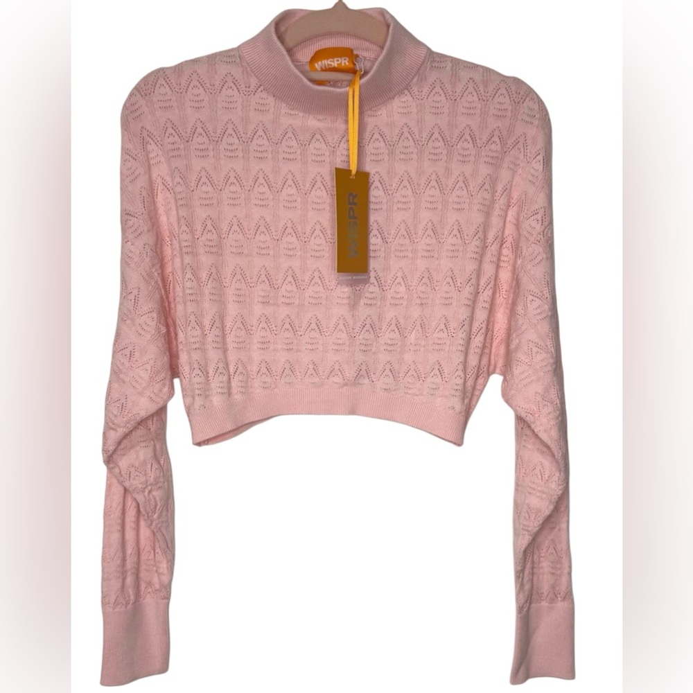 Wispr NWT Silk Blend Pointelle Mock Neck Cropped Top
